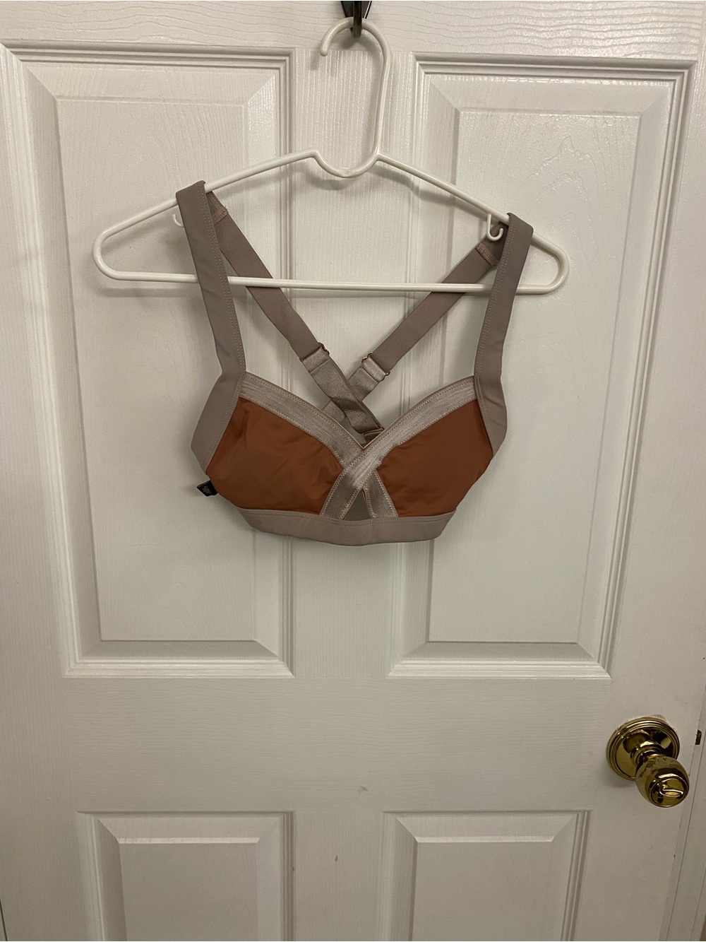 L'URV Two-Tone Rust and Taupe Cross-Back Sports Bra